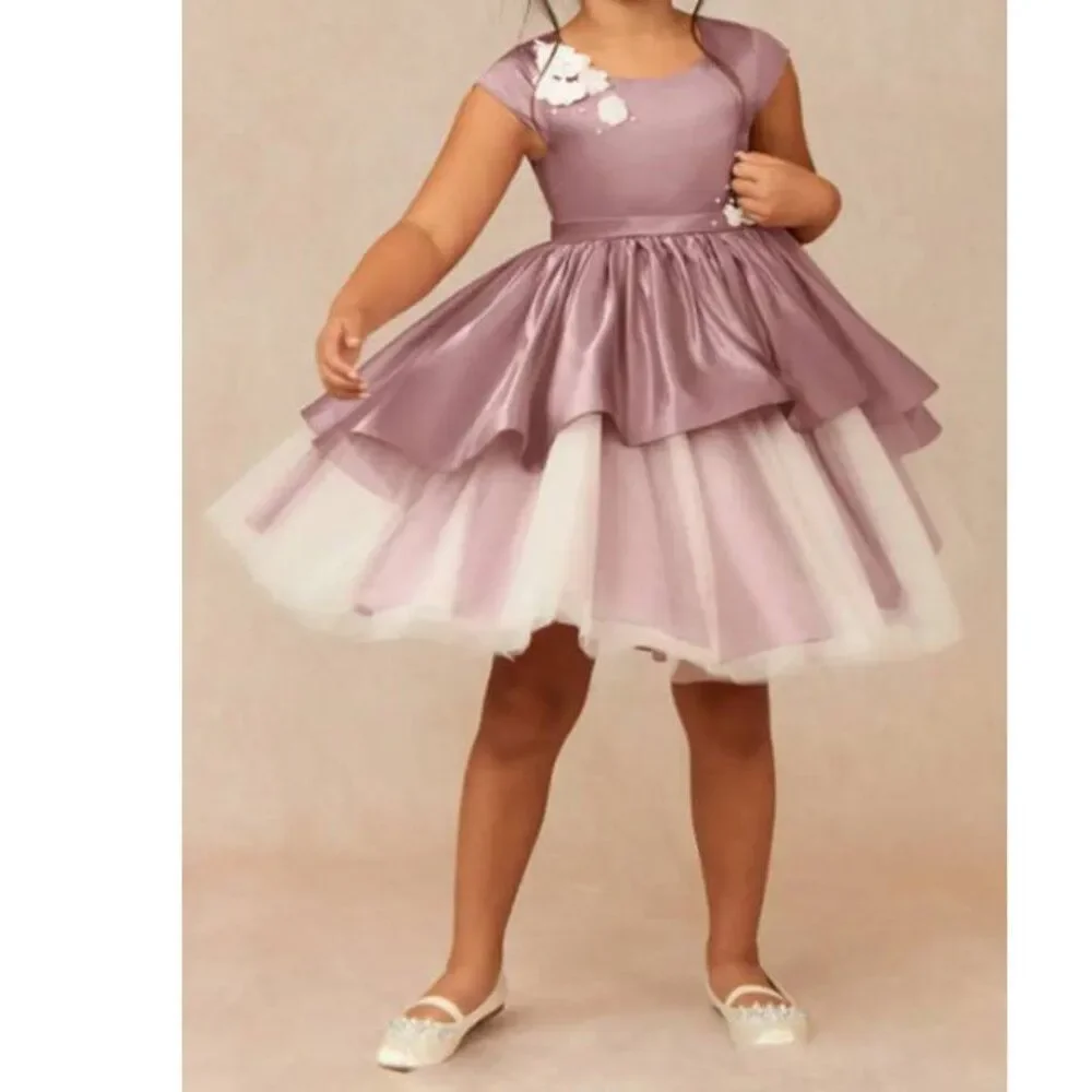 Azazie Girl's Matte Satin Tulle Dress Party Haru Ball Gown Size 8 Dusty Rose